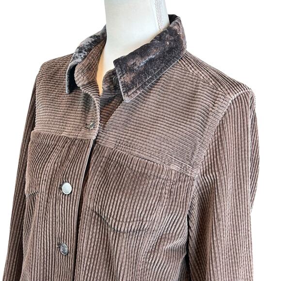J.Jill Corduroy Jacket Petite Women Small  Brown Velvet Collar Cozy Button Coat - Picture 6 of 13